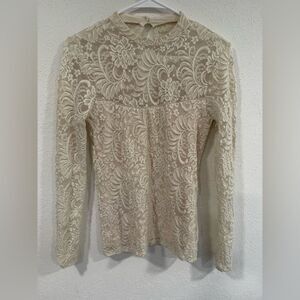 Abercrombie & Fitch Ivory Lace Mock Neck Blouse Women’s Size Small VGUC